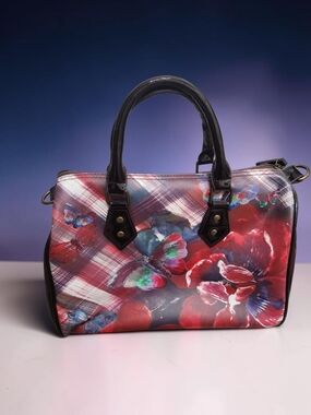 Desigual Red Floral Satchel with Black Trim